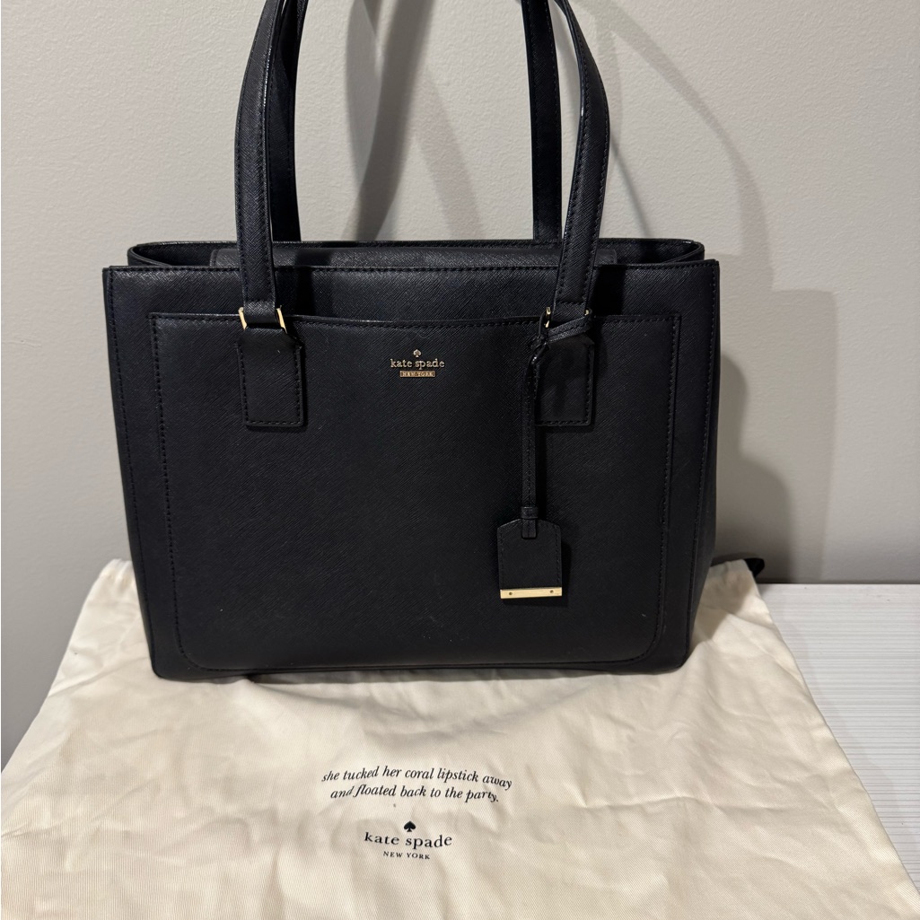 Kate Spade Elegant Hard, Leather Black Tote Heavy Duty For Every Day Use